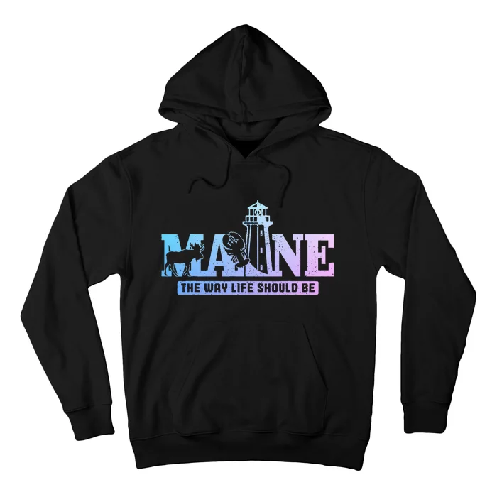 Maine Lighthouse Moose Lobster Pride Vintage Souvenir Hoodie