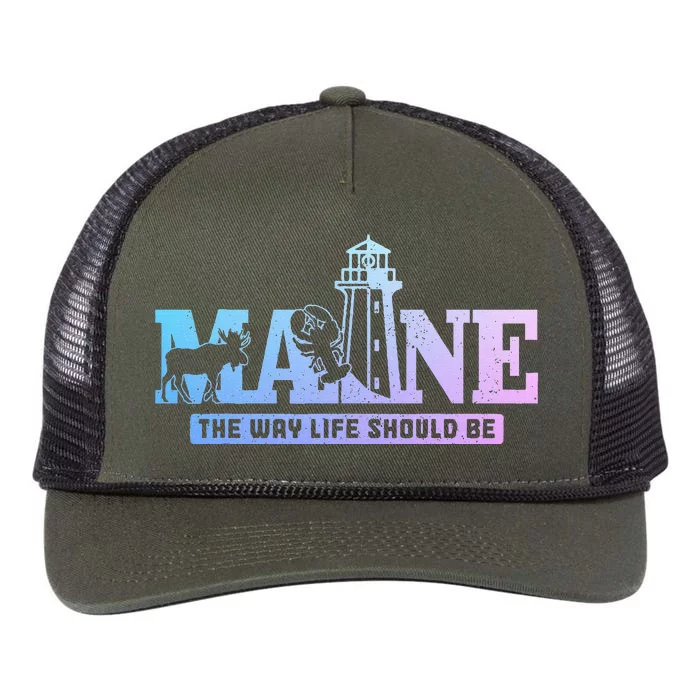 Maine Lighthouse Moose Lobster Pride Vintage Souvenir Retro Rope Trucker Hat Cap