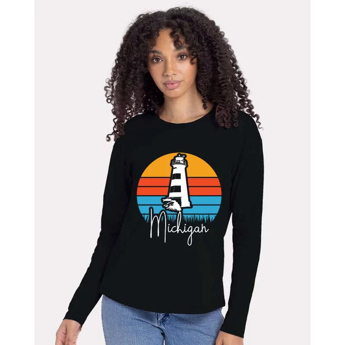 Michigan Lighthouse Womens Cotton Relaxed Long Sleeve T-Shirt