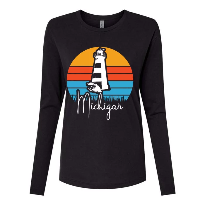 Michigan Lighthouse Womens Cotton Relaxed Long Sleeve T-Shirt