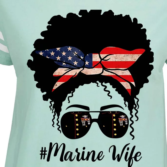 Marine Life Marine Military Wife Messy Bun Black Wo Enza Ladies Jersey Football T-Shirt