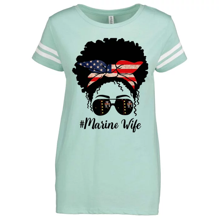 Marine Life Marine Military Wife Messy Bun Black Wo Enza Ladies Jersey Football T-Shirt