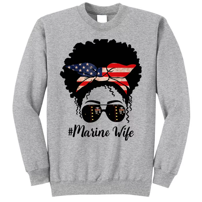 Marine Life Marine Military Wife Messy Bun Black Wo Tall Sweatshirt