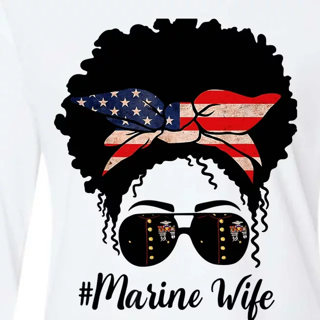 Marine Life Marine Military Wife Messy Bun Black Wo Womens Cotton Relaxed Long Sleeve T-Shirt