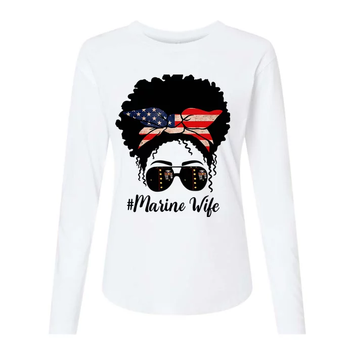 Marine Life Marine Military Wife Messy Bun Black Wo Womens Cotton Relaxed Long Sleeve T-Shirt