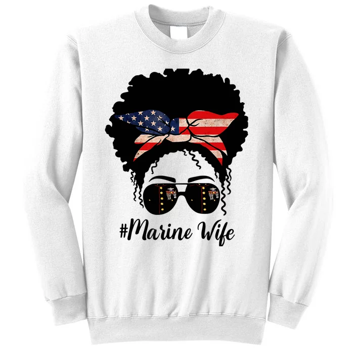 Marine Life Marine Military Wife Messy Bun Black Wo Sweatshirt