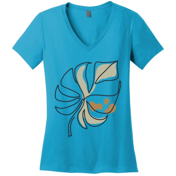 Monstera Leaf Monstera Deliciosa Cheese Plant Line Art Gift Women's V-Neck T-Shirt