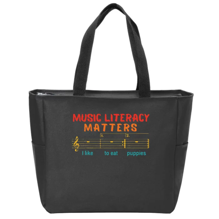 Music Literacy Matters I Like To Eat Puppies Funny Zip Tote Bag