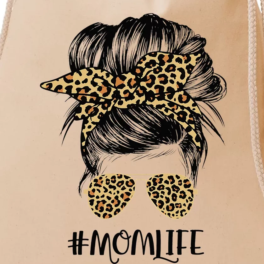 Mom Life Messy Hair Bun Leopard  Mother's Day Drawstring Bag