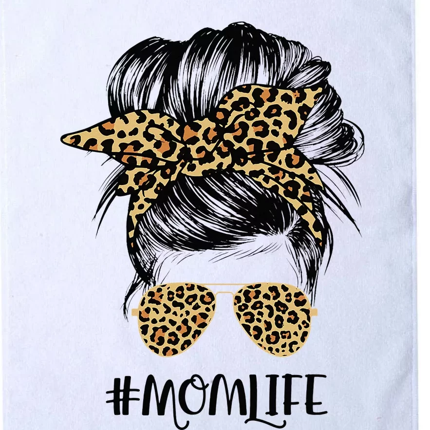 Mom Life Messy Hair Bun Leopard  Mother's Day Platinum Collection Golf Towel