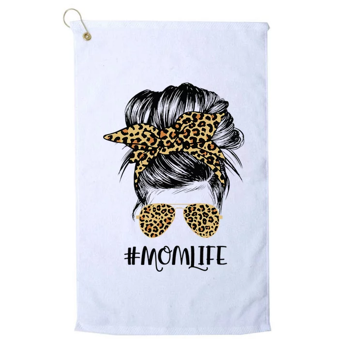 Mom Life Messy Hair Bun Leopard  Mother's Day Platinum Collection Golf Towel