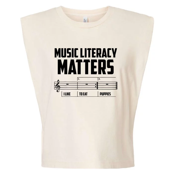 Music Literacy Matters I Like To Eat Puppies Garment-Dyed Women's Muscle Tee