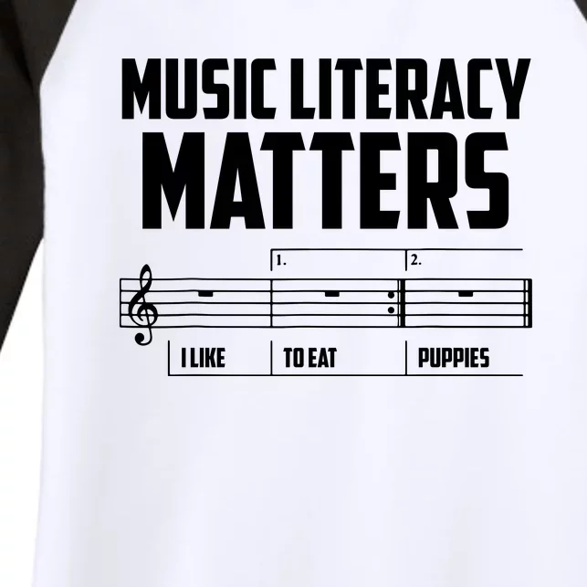 Music Literacy Matters I Like To Eat Puppies Women's Tri-Blend 3/4-Sleeve Raglan Shirt