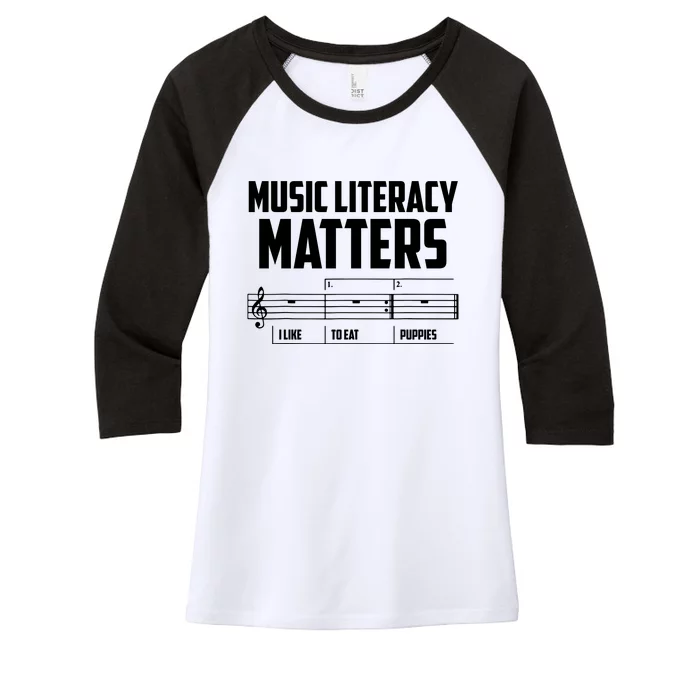 Music Literacy Matters I Like To Eat Puppies Women's Tri-Blend 3/4-Sleeve Raglan Shirt