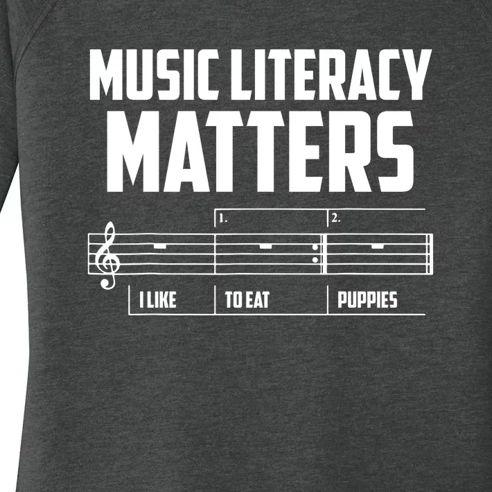 Music Literacy Matters I Like To Eat Puppies Women's Perfect Tri Tunic Long Sleeve Shirt