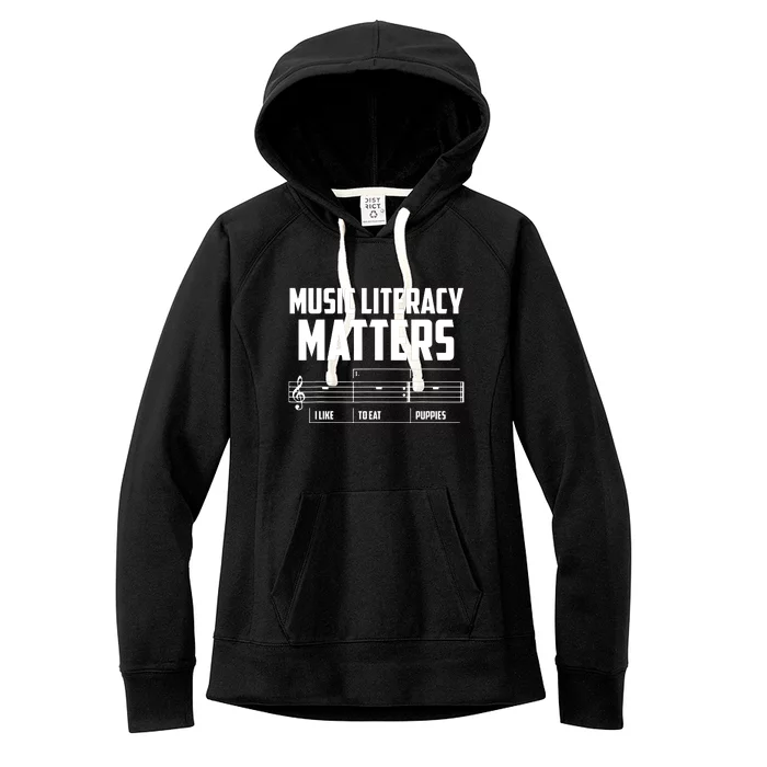 Music Literacy Matters I Like To Eat Puppies Women's Fleece Hoodie