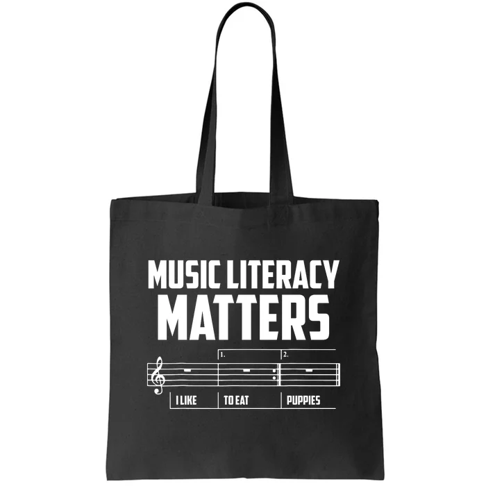 Music Literacy Matters I Like To Eat Puppies Tote Bag