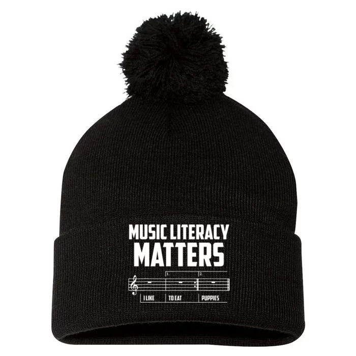 Music Literacy Matters I Like To Eat Puppies Pom Pom 12in Knit Beanie