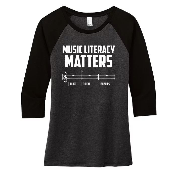 Music Literacy Matters I Like To Eat Puppies Women's Tri-Blend 3/4-Sleeve Raglan Shirt