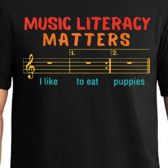 Music Literacy Matters I Like To Eat Puppies Funny Pajama Set