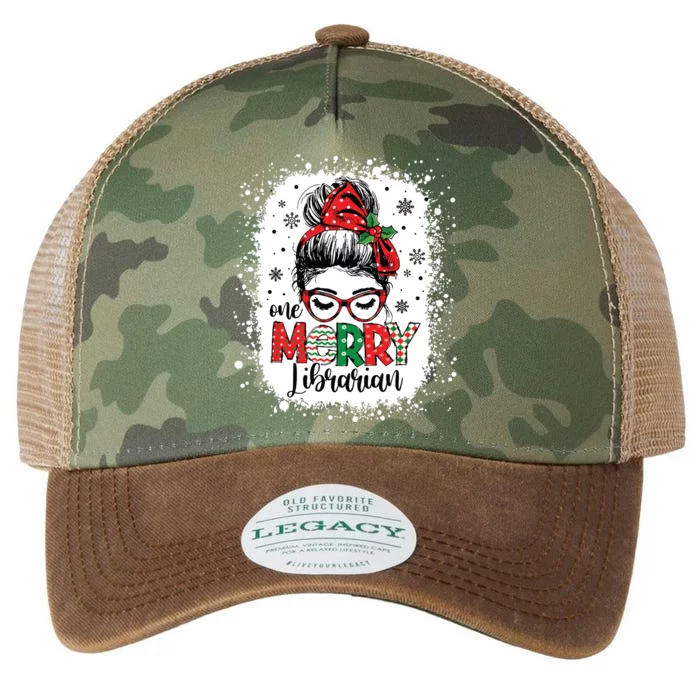 Merry Librarian Messy Bun School Librarian Christmas Library Legacy Tie Dye Trucker Hat