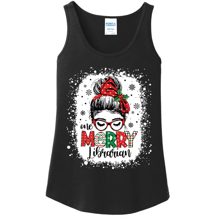 Merry Librarian Messy Bun School Librarian Christmas Library Ladies Essential Tank