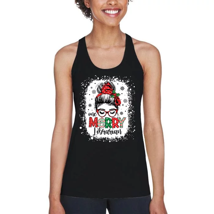 Merry Librarian Messy Bun School Librarian Christmas Library Women's Racerback Tank