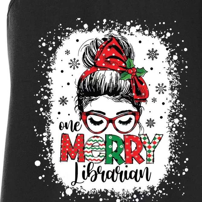 Merry Librarian Messy Bun School Librarian Christmas Library Women's Racerback Tank