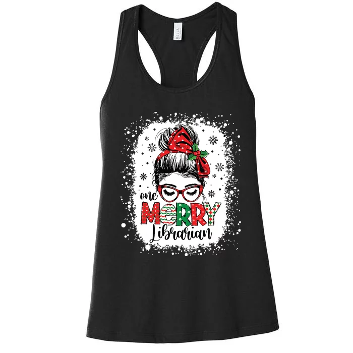 Merry Librarian Messy Bun School Librarian Christmas Library Women's Racerback Tank