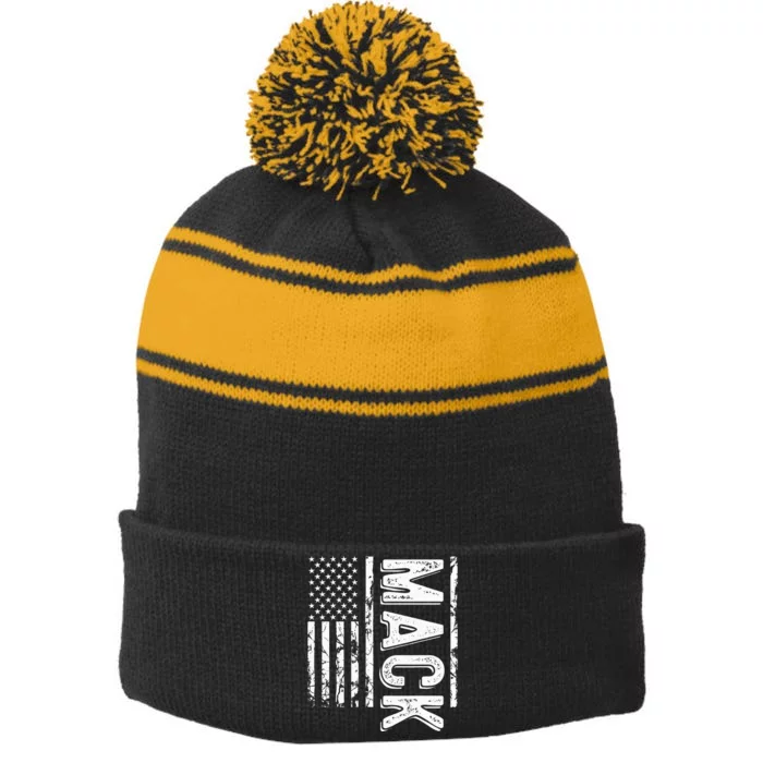 M.A.C.K Last Name Funny Surname Team Family Stripe Pom Pom Beanie