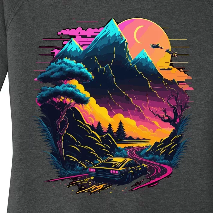 Mountain Life Neon Car Road Scene Women's Perfect Tri Tunic Long Sleeve Shirt