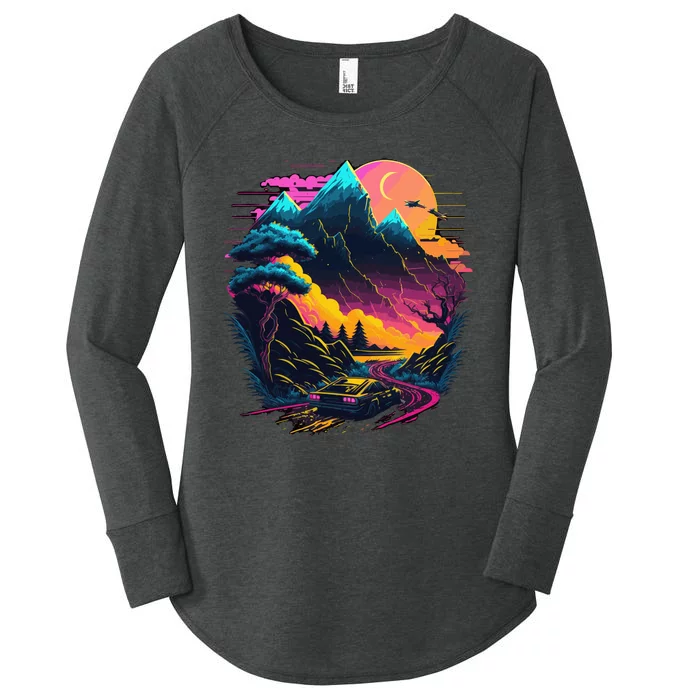 Mountain Life Neon Car Road Scene Women's Perfect Tri Tunic Long Sleeve Shirt