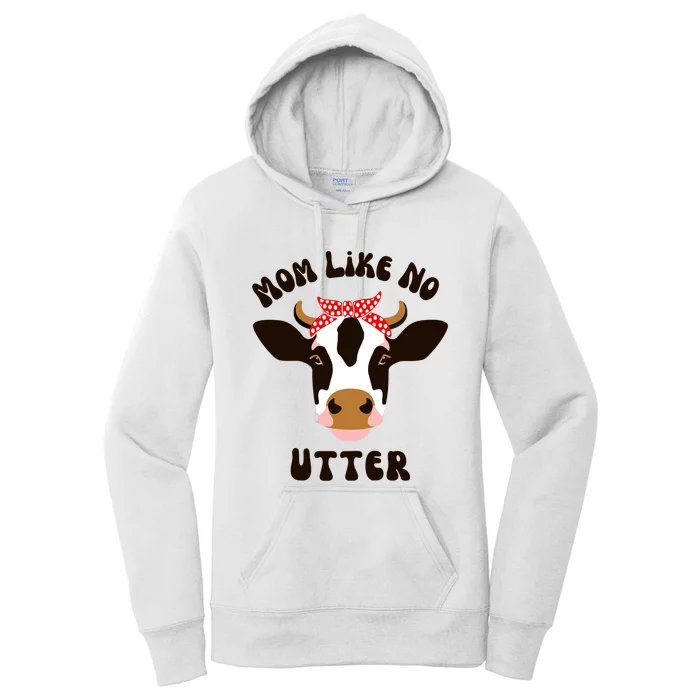 Mom Like No Utter Funny Mother's Day Animal Pun Farm Cow Raglan Baseball Tee Women's Pullover Hoodie