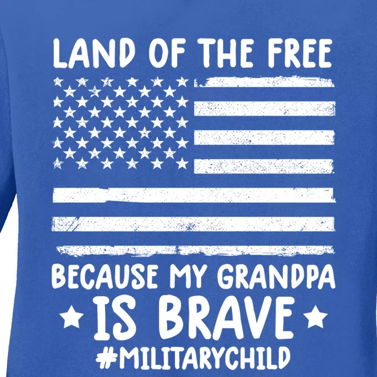 Military Land Of Free Because My Grandpis Brave Gift Ladies Long Sleeve Shirt