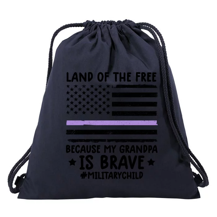 Military Land Of Free Because My Grandpa Is Brave Gift Drawstring Bag