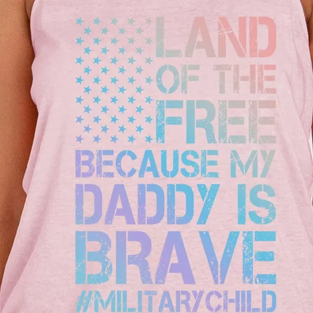 Military Land Of The Free Because My Daddy Is Brave Cool Gift Women's Knotted Racerback Tank