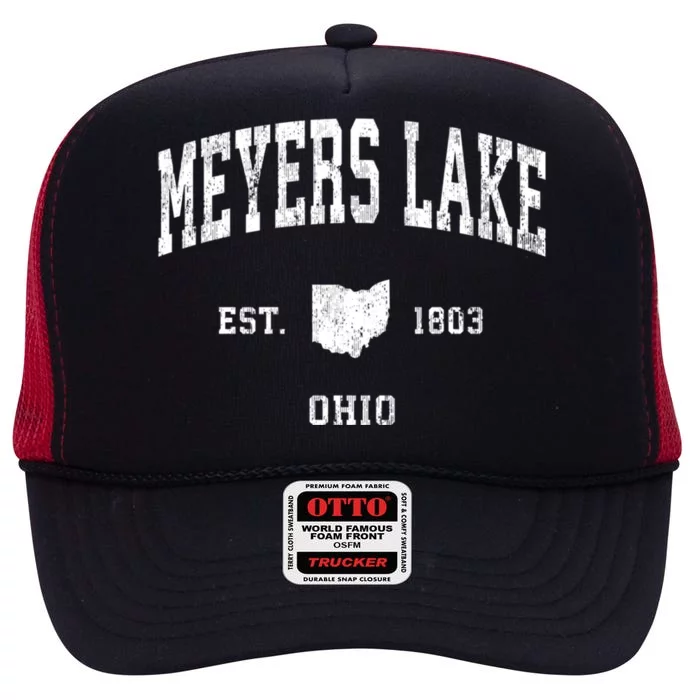 Meyers Lake Ohio Oh Vintage Athletic Sports High Crown Mesh Trucker Hat