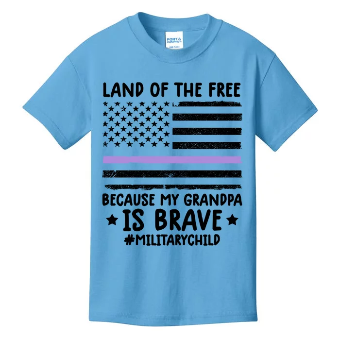 Military Land Of Free Because My Grandpa Is Brave Gift Kids T-Shirt