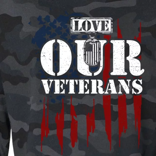 Military: Love Our Veterans Gift Veteran Sayings Meaningful Gift Cropped Pullover Crew