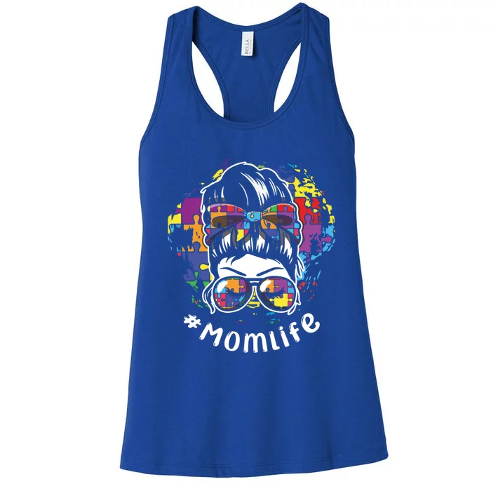 Mommy Life Proud Mama Mom Puzzle April Blue Autism Awareness Great Gift Women's Racerback Tank