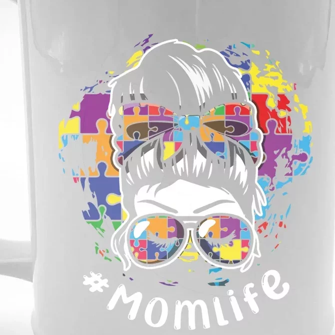 Mommy Life Proud Mama Mom Puzzle April Blue Autism Awareness Great Gift Front & Back Beer Stein