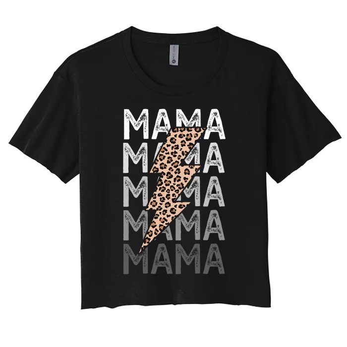 Mama Leopard Print New Mom Baby Shower Women's Crop Top Tee