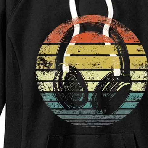 Music Lover Producer DJ Gifts Funny Retro Headphones Women's Fleece Hoodie