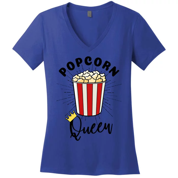 Movie Lover Popcorn Queen Funny Gift Women's V-Neck T-Shirt