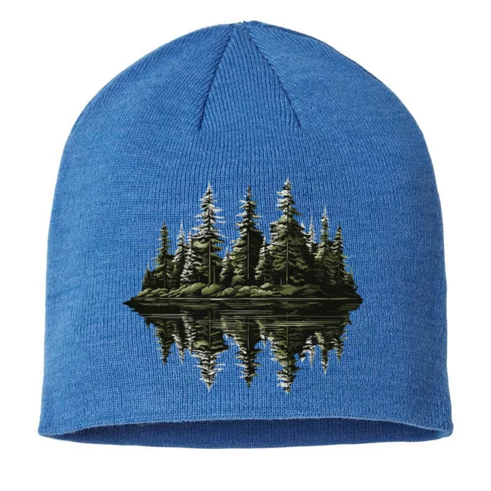 Mountain Landscape Reflection Forest Trees Outdoor Wildlife Gift 8 1/2in Sustainable Knit Beanie