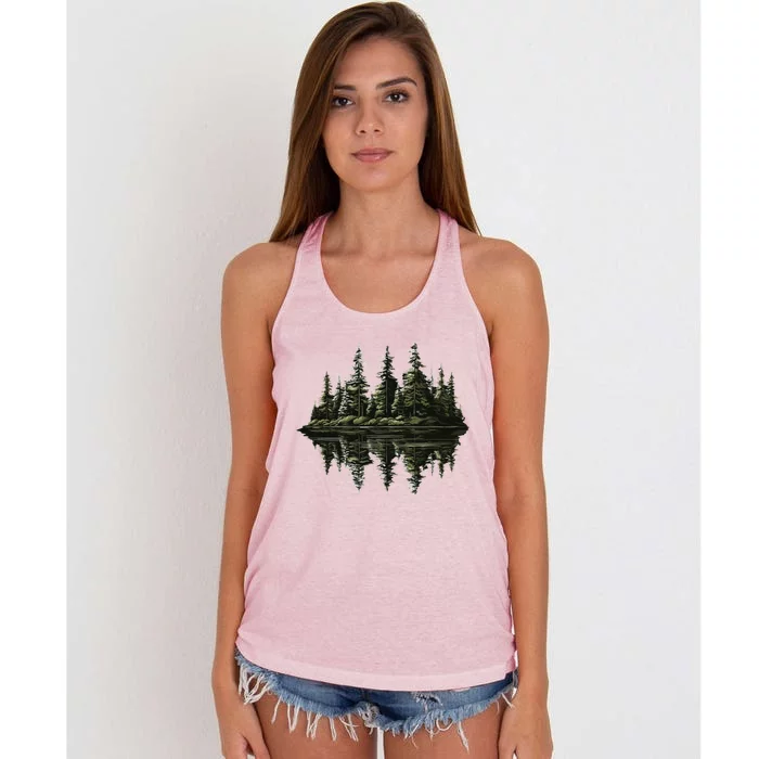 Mountain Landscape Reflection Forest Trees Outdoor Wildlife Gift Women's Knotted Racerback Tank