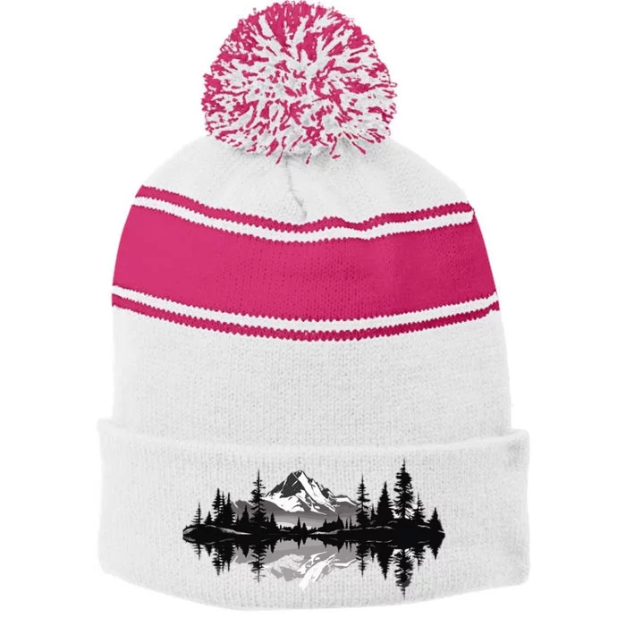 Mountain Landscape Reflection Forest Trees Outdoor Wildlife Stripe Pom Pom Beanie