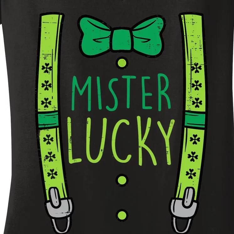 Mister Lucky Suspenders St Patricks Day Boy Toddlers Women's V-Neck T-Shirt