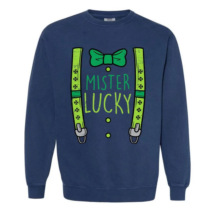 Mister Lucky Suspenders St Patricks Day Boy Toddlers Garment-Dyed Sweatshirt