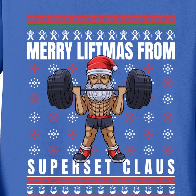 Merry Liftmas Superset Claus For Gym Ugly Christmas Funny Gift Kids Long Sleeve Shirt